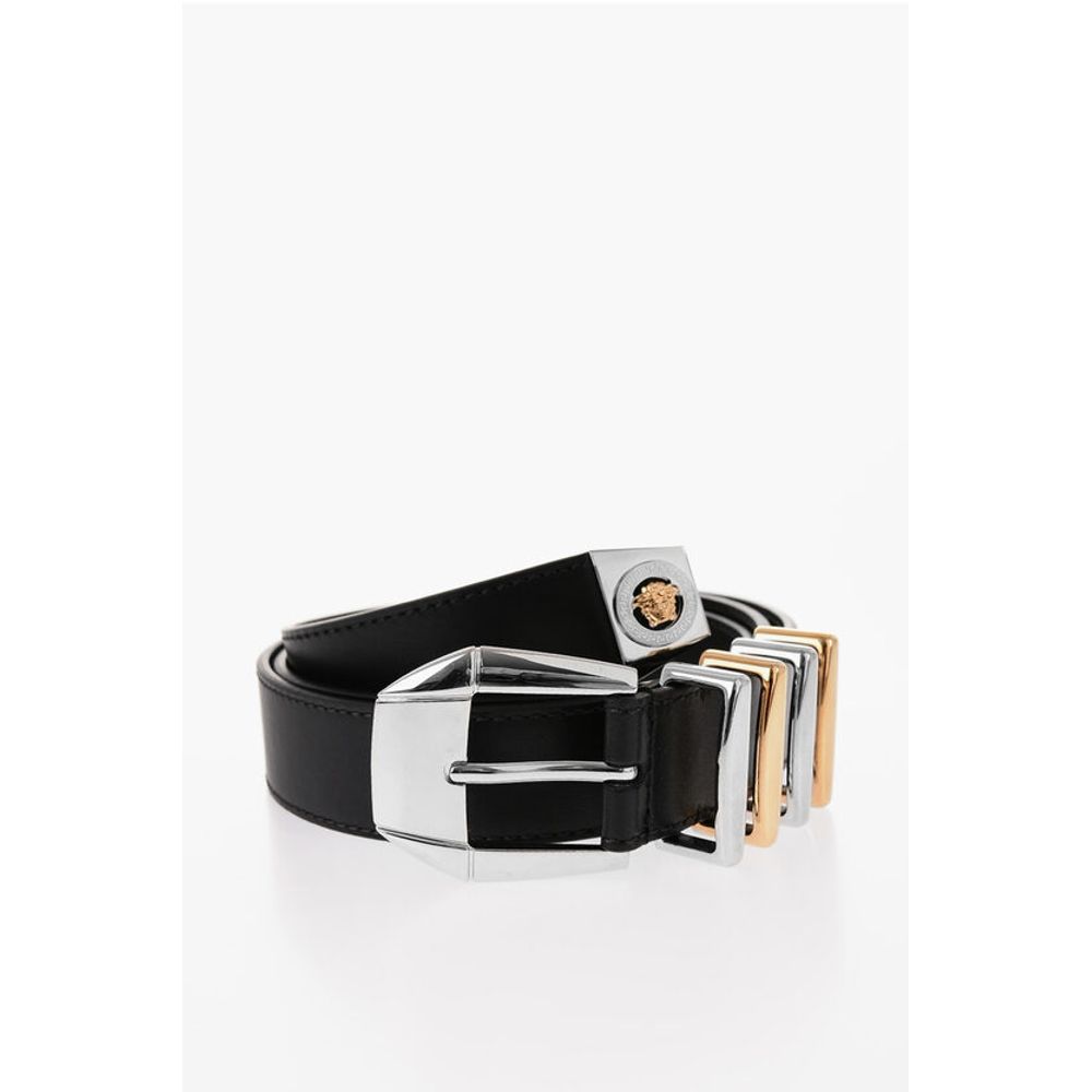 Leather MEDUSA HERITAGE Belt with Two-Tone Metal Loops 30mm