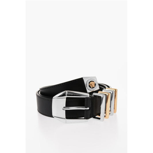 Leather MEDUSA HERITAGE Belt with Two-Tone Metal Loops 30mm