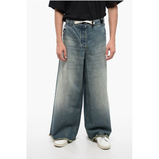 MONCLER Ultra Wide Leg Denims with Fringed Details