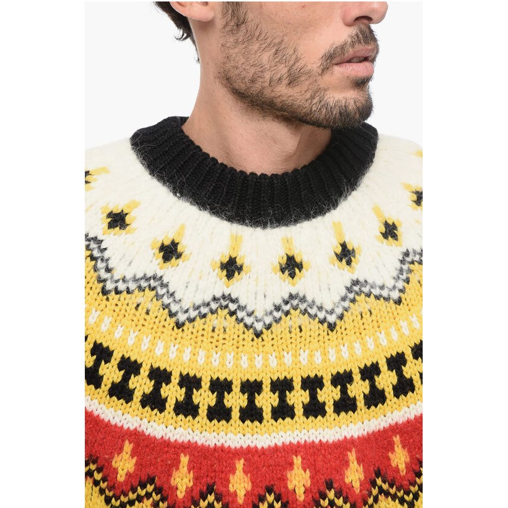 GRENOBLE Crew Neck Wool Blend Pullover with Fairisle Motif