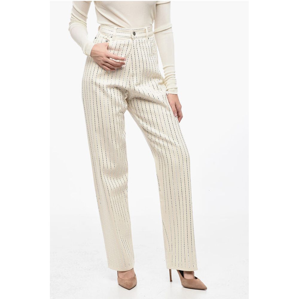 5 Pocket High-waisted Pants with Micro-studs All-Over
