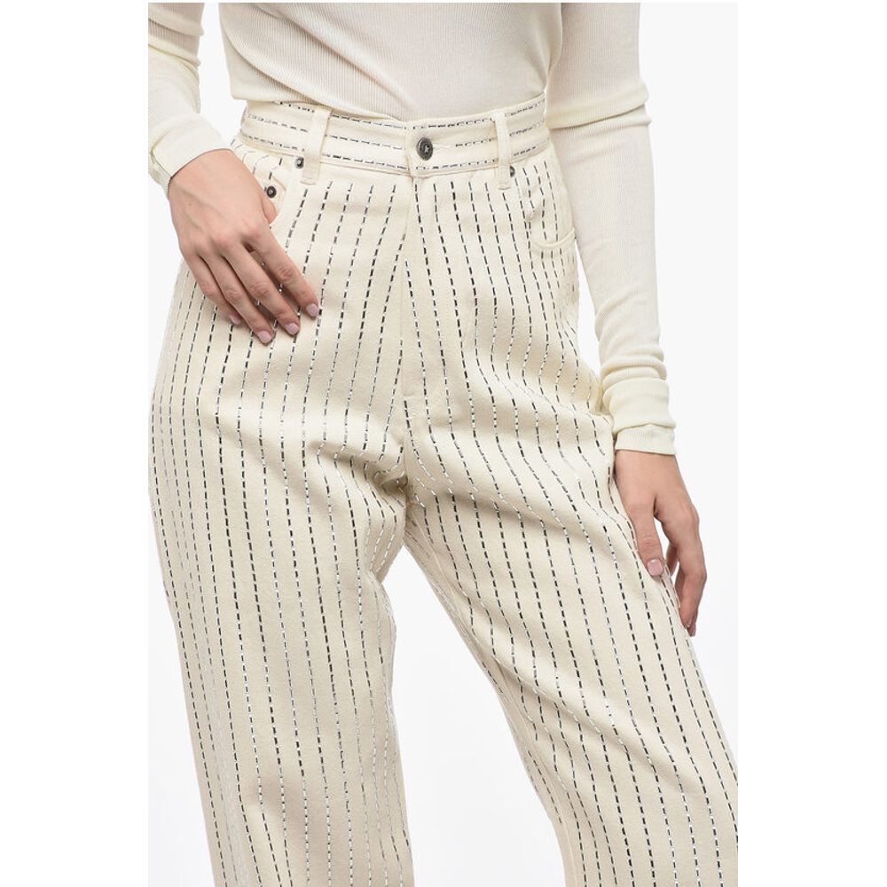 5 Pocket High-waisted Pants with Micro-studs All-Over