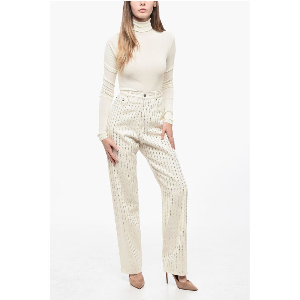 5 Pocket High-waisted Pants with Micro-studs All-Over