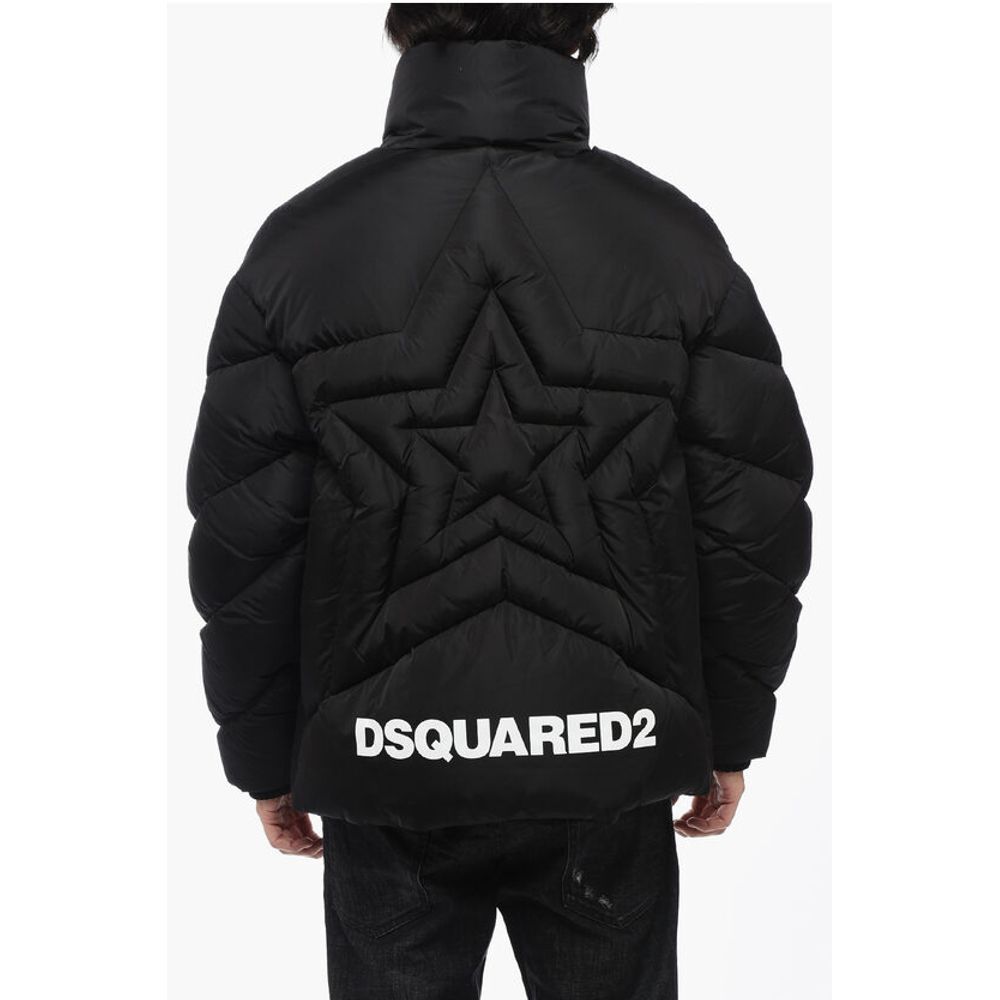 Solid Color Quilted Down Jacket with Contrasting Logo