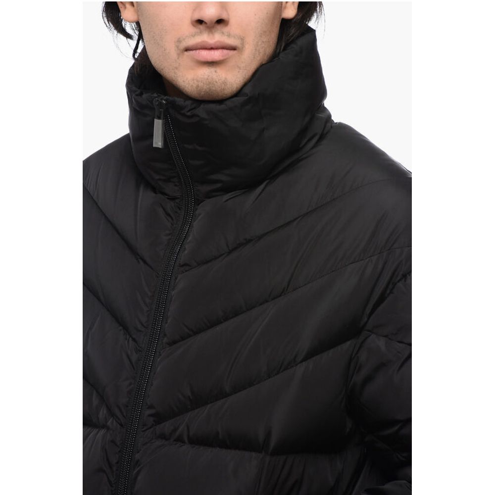 Solid Color Quilted Down Jacket with Contrasting Logo