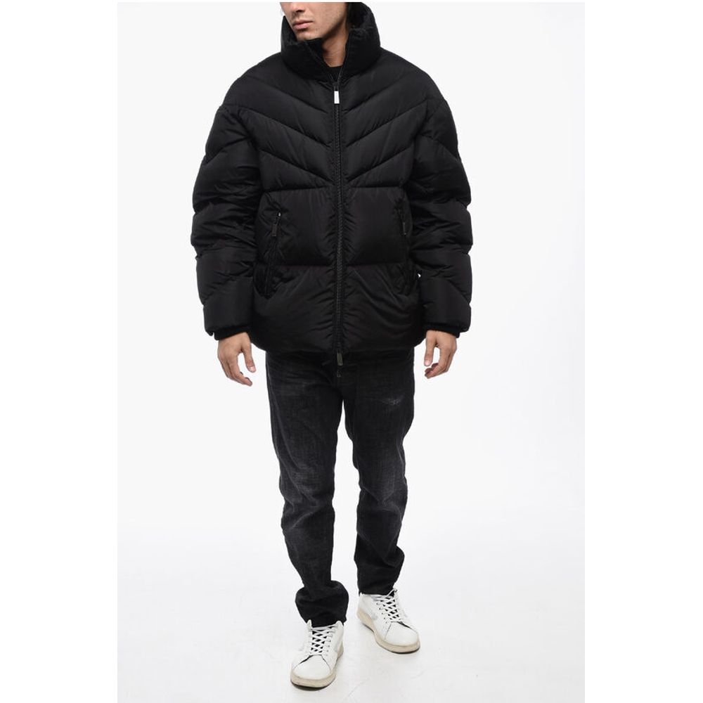 Solid Color Quilted Down Jacket with Contrasting Logo