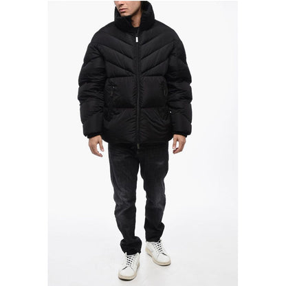 Solid Color Quilted Down Jacket with Contrasting Logo