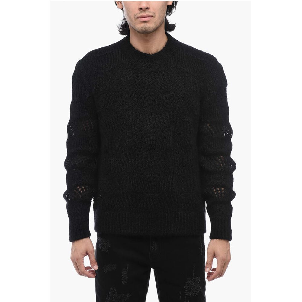 Crew Neck Openwork Mohair Blend Sweater