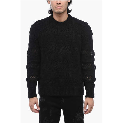Crew Neck Openwork Mohair Blend Sweater