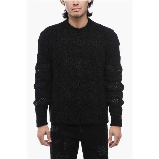 Crew Neck Openwork Mohair Blend Sweater