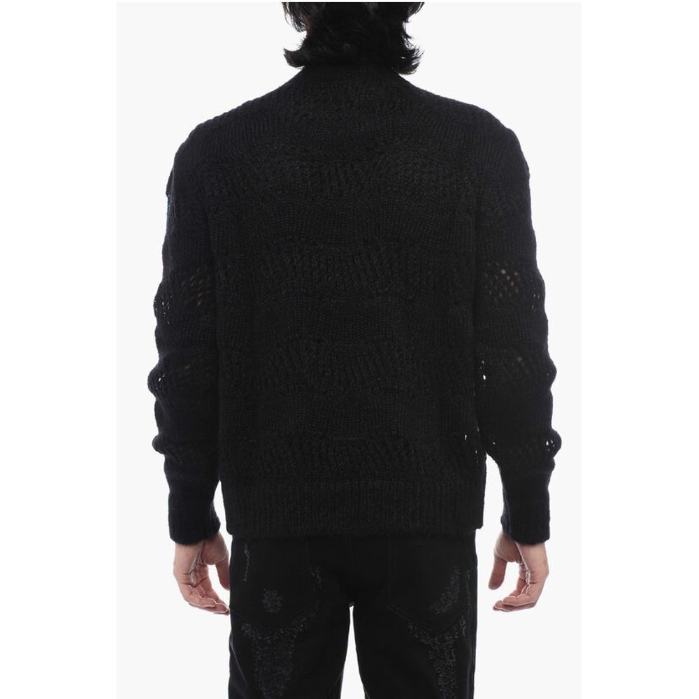 Crew Neck Openwork Mohair Blend Sweater