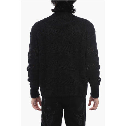 Crew Neck Openwork Mohair Blend Sweater