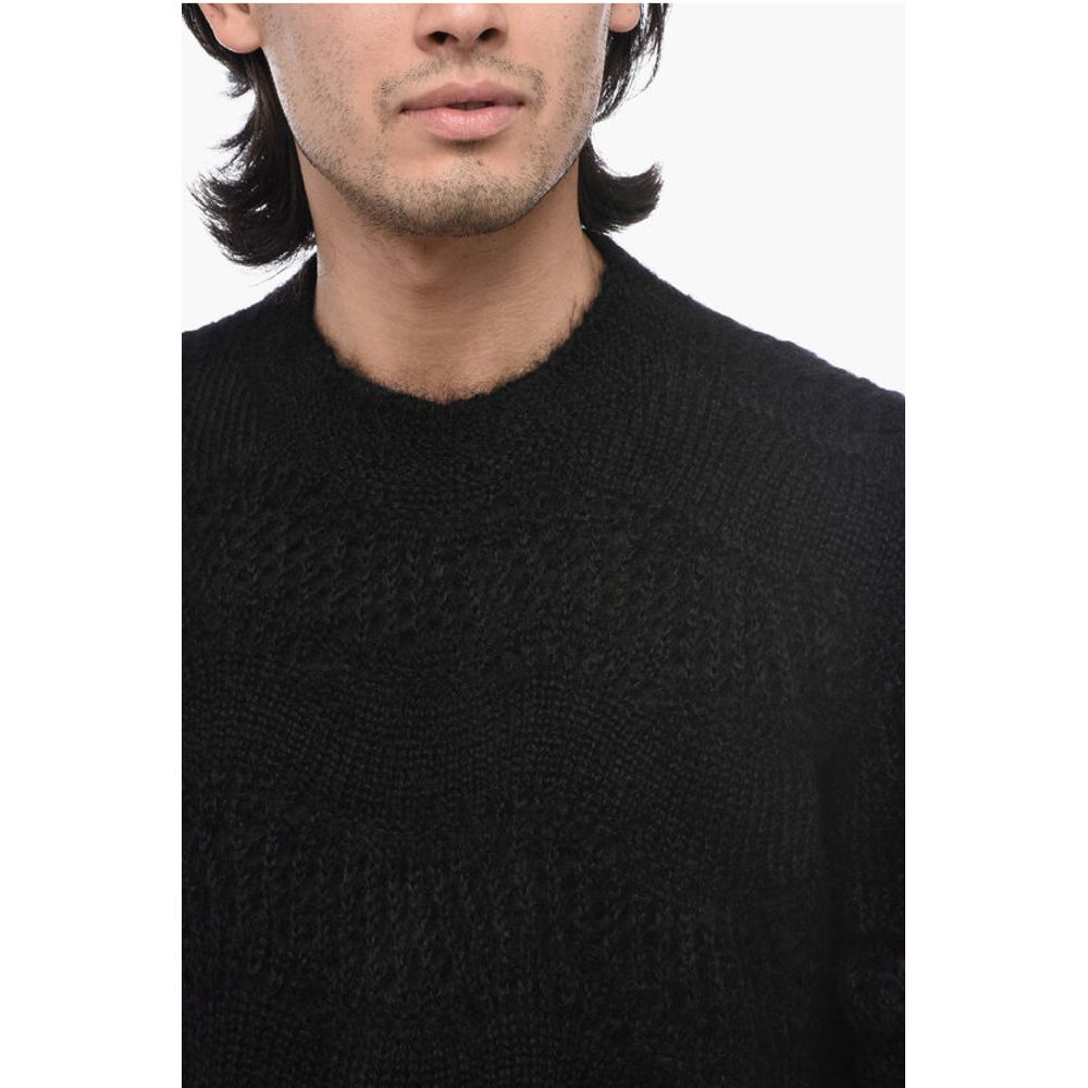 Crew Neck Openwork Mohair Blend Sweater