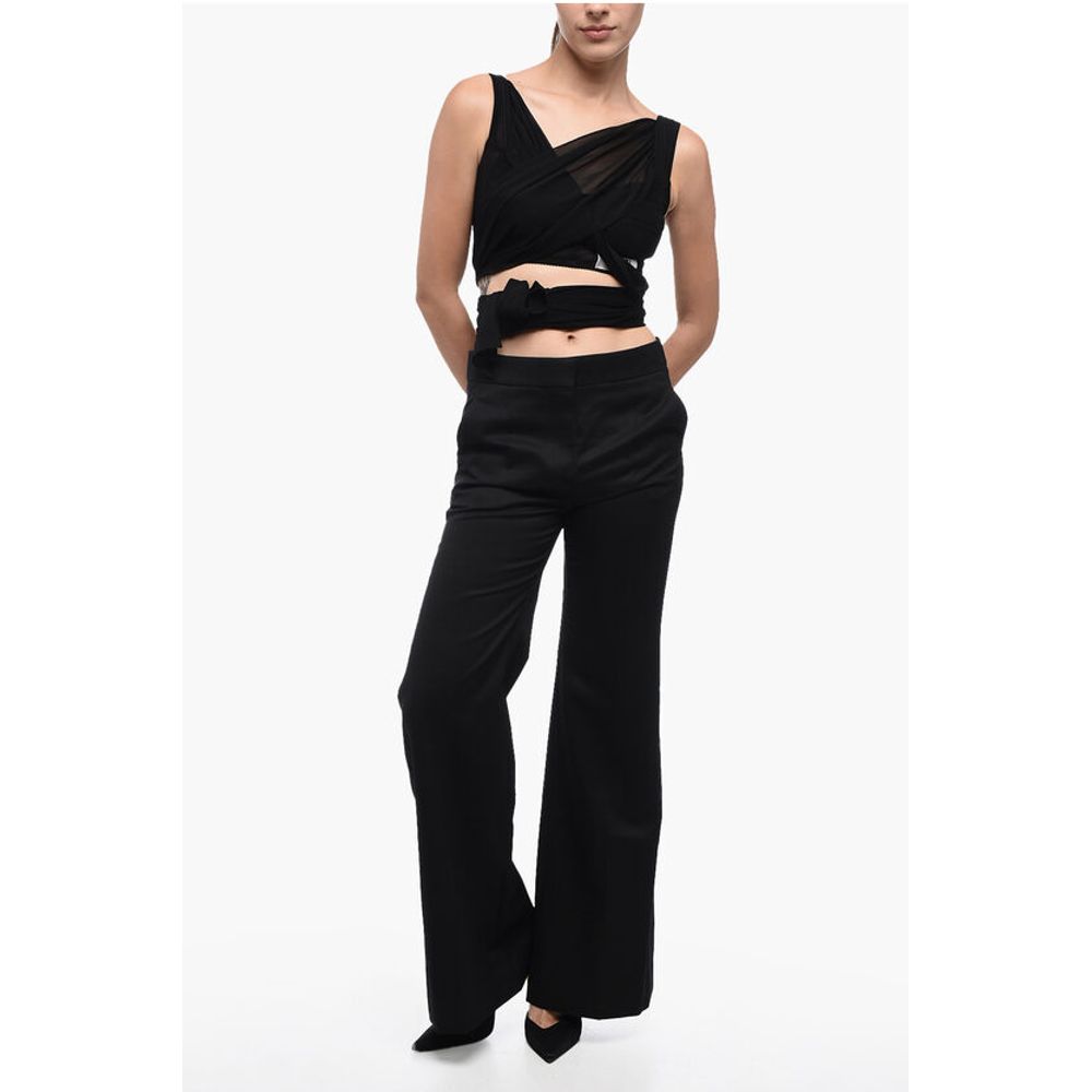 Mohair Blend Wide Leg Pants with Concealed Closure