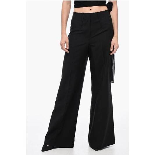 Single-pleated Wool Blend Palazzo Pants with Raw-cut Detail