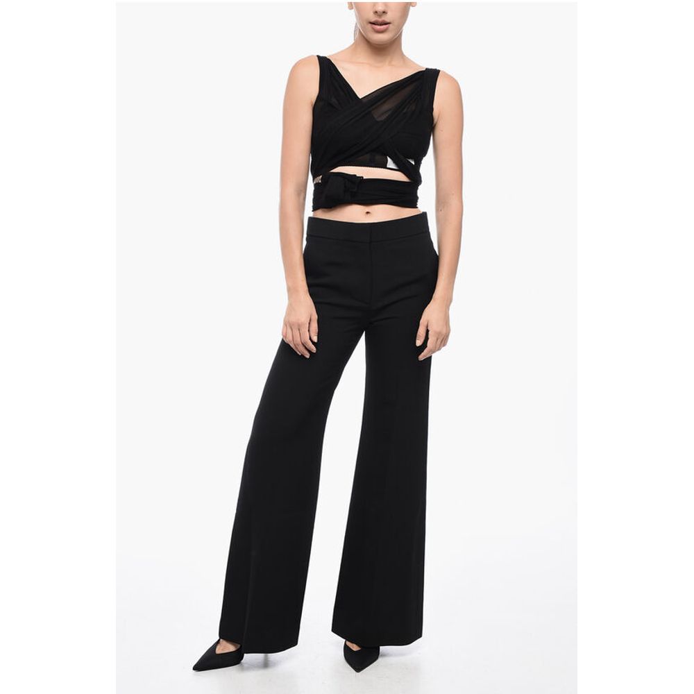 Virgin Wool Wide Leg Pants with Concealed Closure