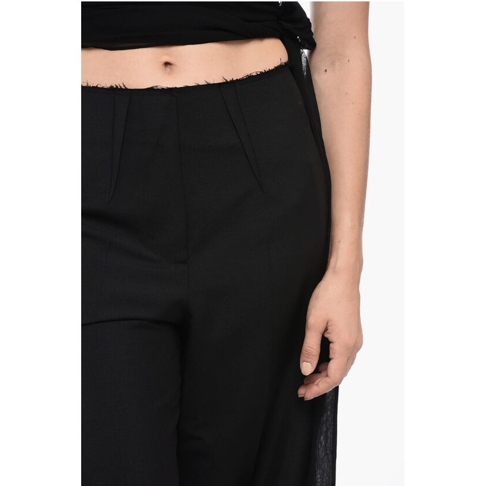 Single-pleated Wool Blend Palazzo Pants with Raw-cut Detail