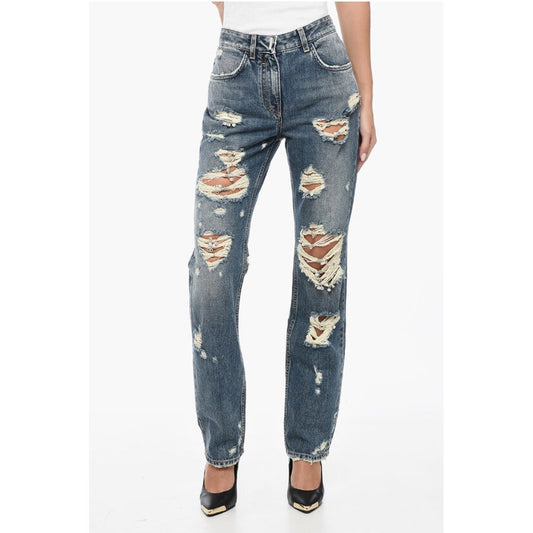 Distressed Cotton Slim Fit Denims with Jewel Details 18cm