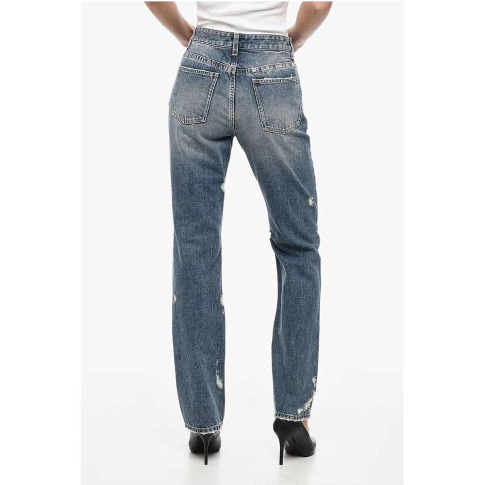 Distressed Cotton Slim Fit Denims with Jewel Details 18cm