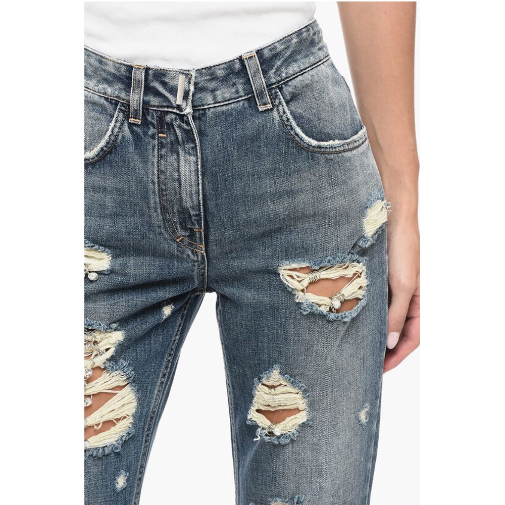 Distressed Cotton Slim Fit Denims with Jewel Details 18cm