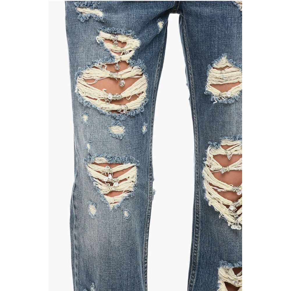 Distressed Cotton Slim Fit Denims with Jewel Details 18cm