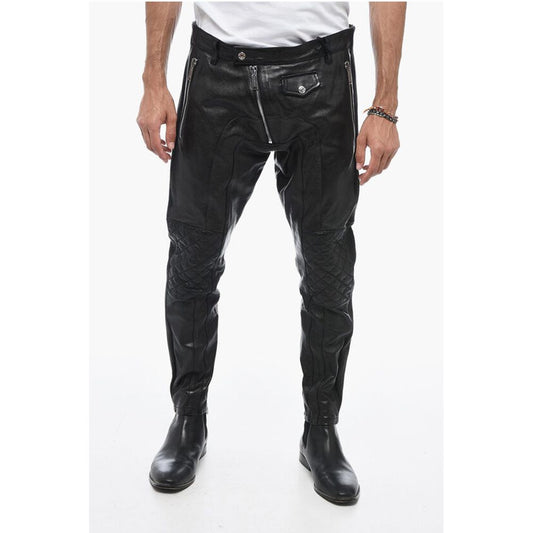 Leather Biker Pants with Zipped Detailing