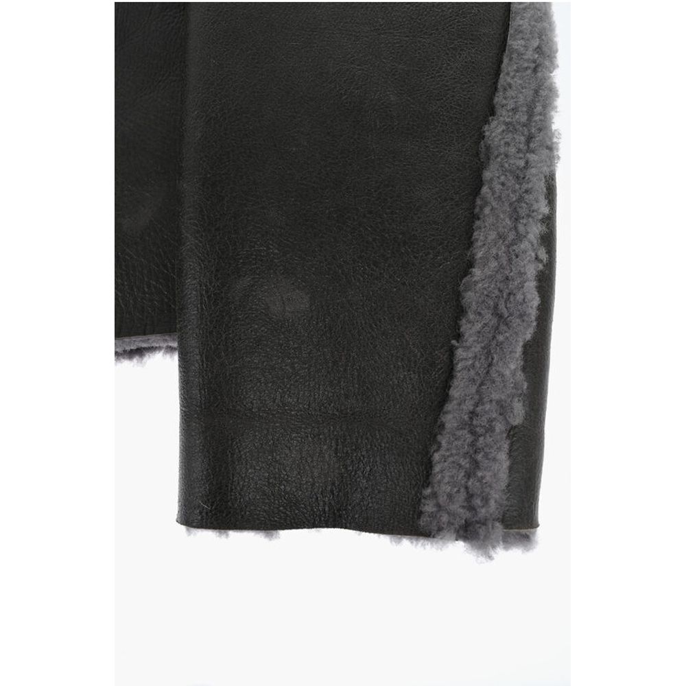 Vintage Effect Leather L-BROWNY Oversized Jacket with Fur De
