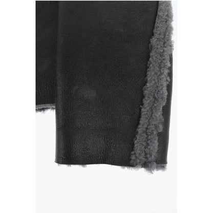 Vintage Effect Leather L-BROWNY Oversized Jacket with Fur De