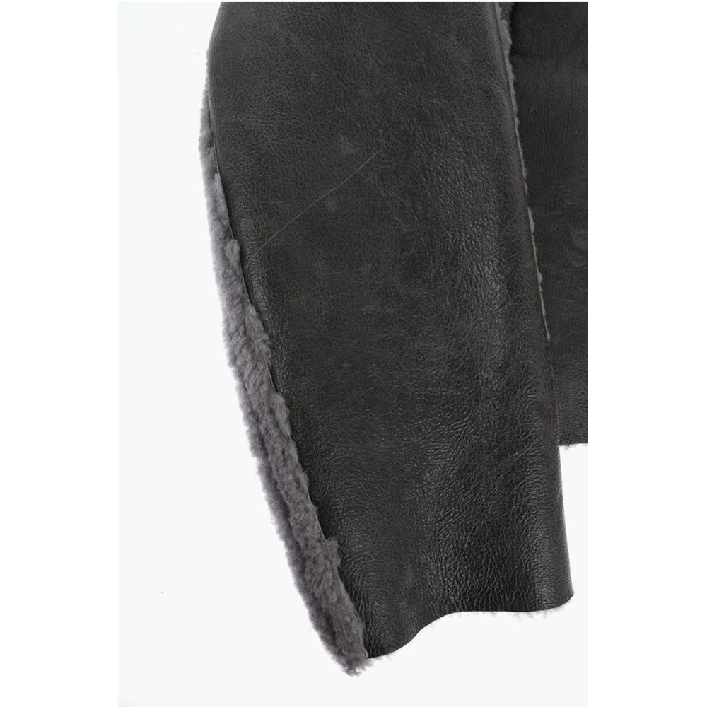 Vintage Effect Leather L-BROWNY Oversized Jacket with Fur De