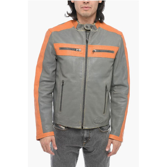 Leather L-MUSE Padded Jacket with Vintage Effect