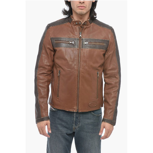 Leather L-MUSE Padded Jacket with Vintage Effect