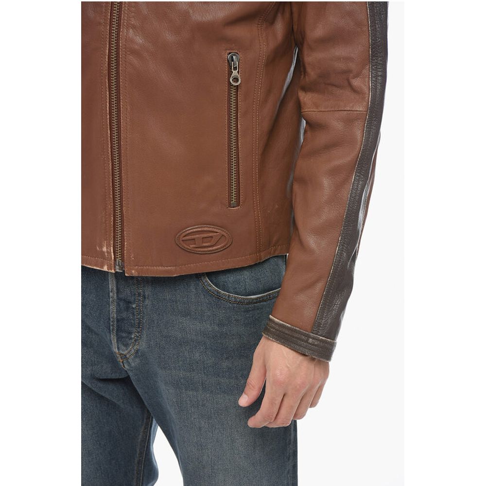 Leather L-MUSE Padded Jacket with Vintage Effect
