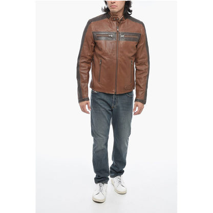 Leather L-MUSE Padded Jacket with Vintage Effect