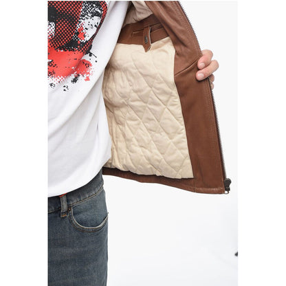 Leather L-MUSE Padded Jacket with Vintage Effect