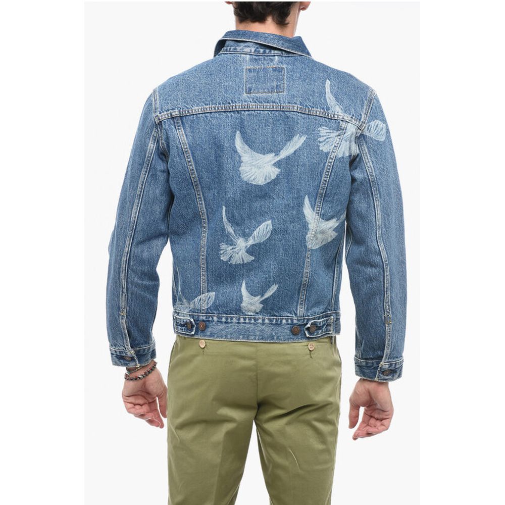 3.PARADISE Trucker Denim Jacket with Dove Pattern