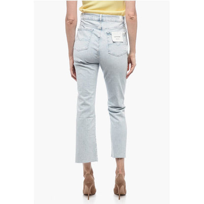Light-Washed Stetchy Denims with Raw-Cut Hem