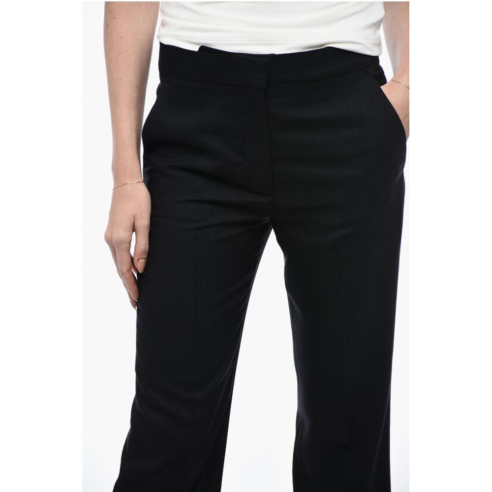 Wool Blend Cropped Fit Pants with Hidden Closure