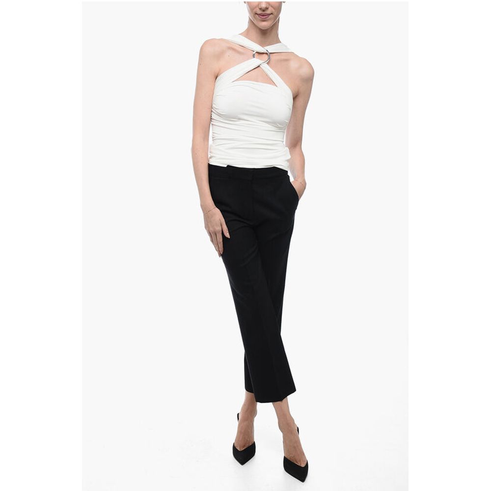 Wool Blend Cropped Fit Pants with Hidden Closure