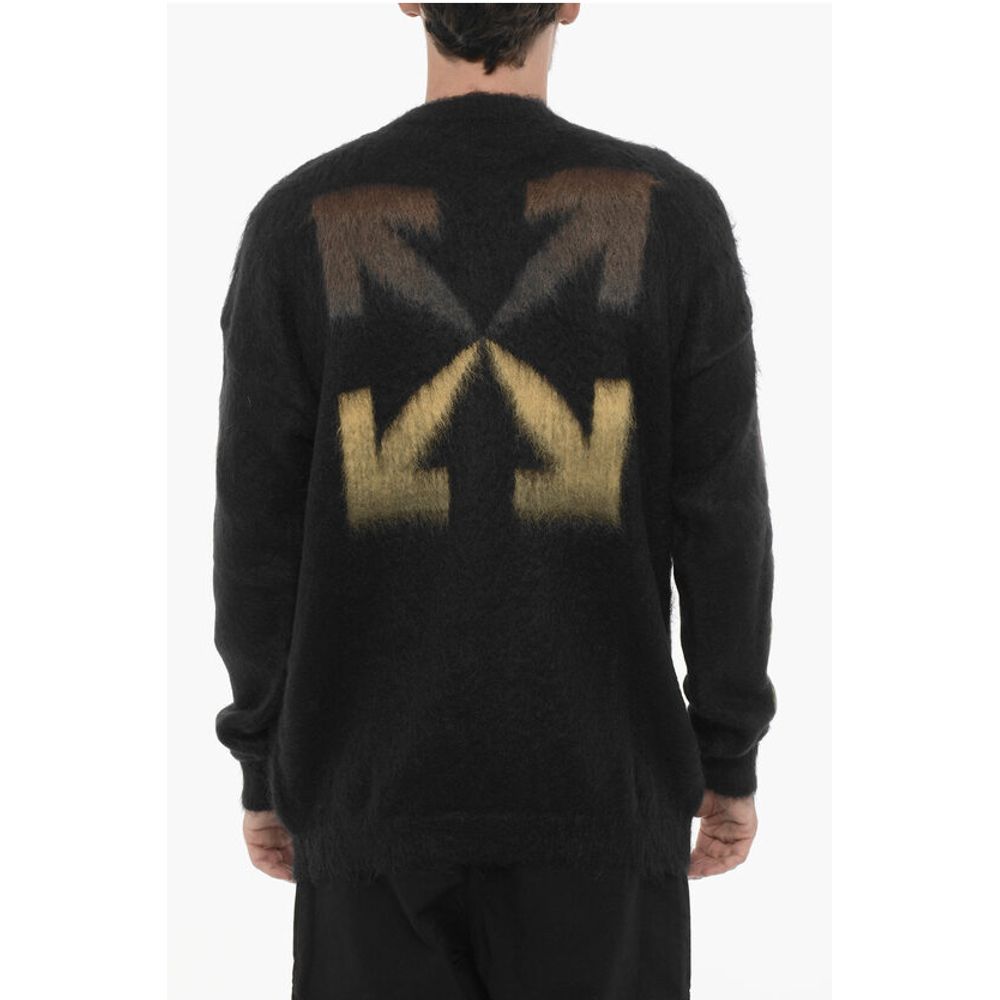 Crew-neck Fluffy Sweater with Contrasting Logo
