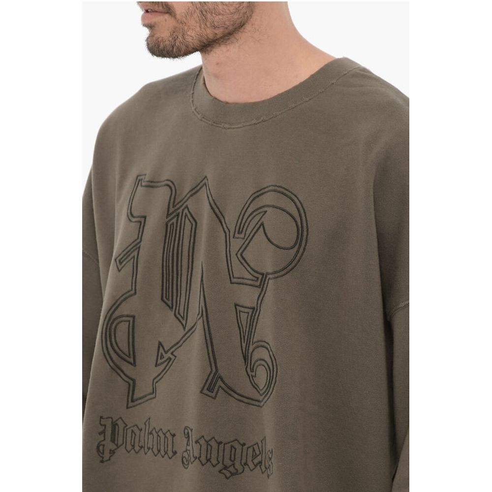 Vintage Effect Crew-Neck Sweatshirt with Embossed Monogram