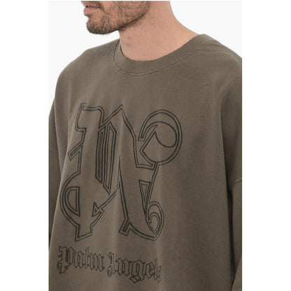 Vintage Effect Crew-Neck Sweatshirt with Embossed Monogram