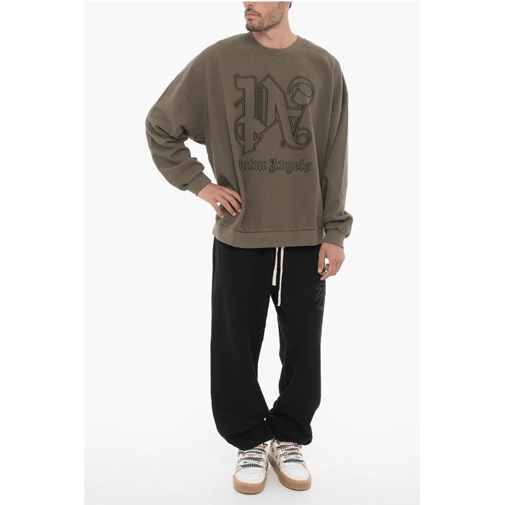 Vintage Effect Crew-Neck Sweatshirt with Embossed Monogram