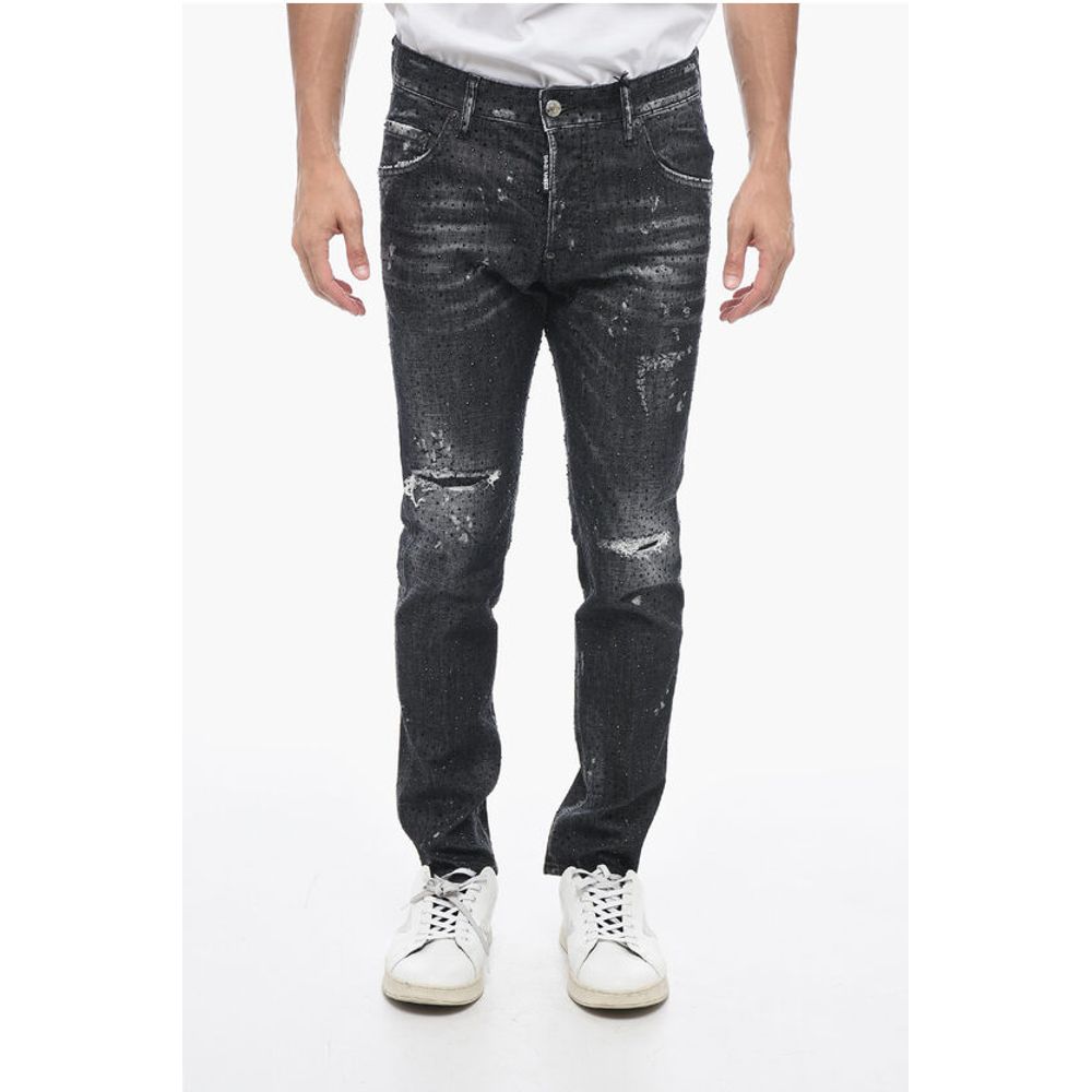 All-Over Rhinestoned Skater Fit Denims 14cm