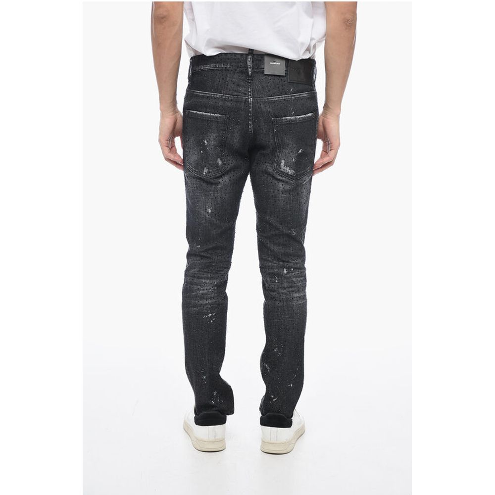 All-Over Rhinestoned Skater Fit Denims 14cm