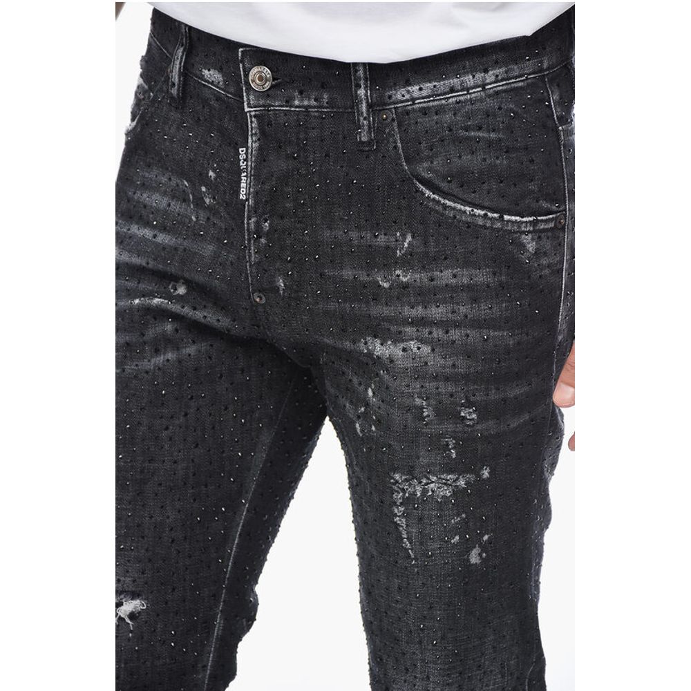 All-Over Rhinestoned Skater Fit Denims 14cm