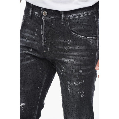 All-Over Rhinestoned Skater Fit Denims 14cm