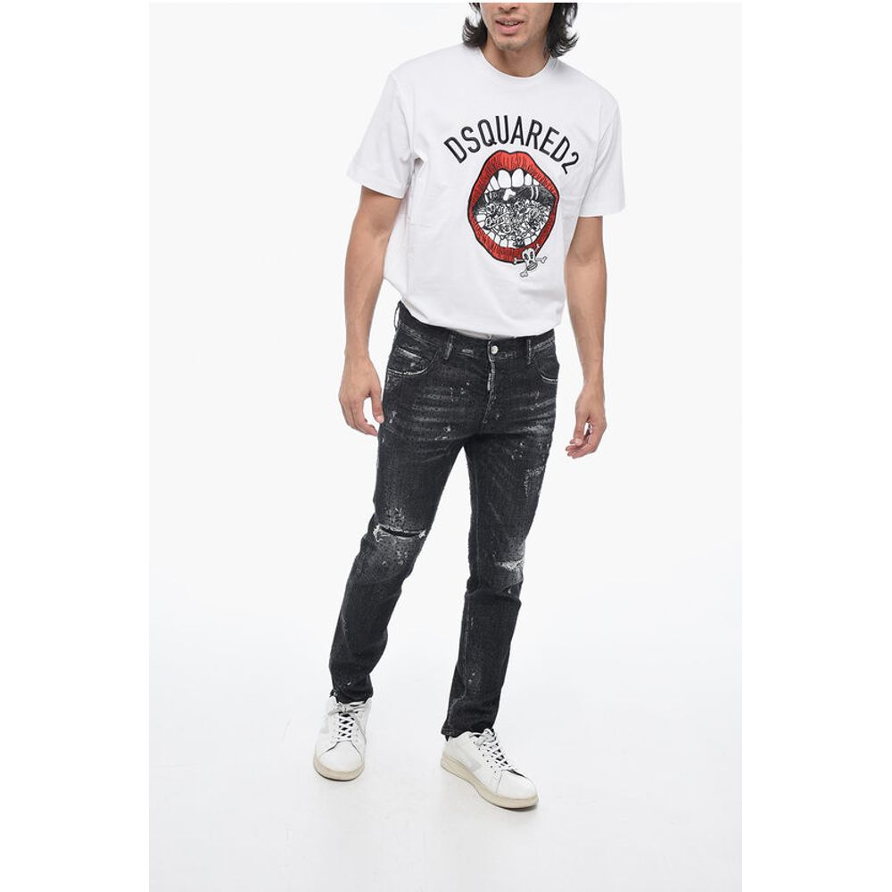 All-Over Rhinestoned Skater Fit Denims 14cm
