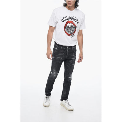 All-Over Rhinestoned Skater Fit Denims 14cm