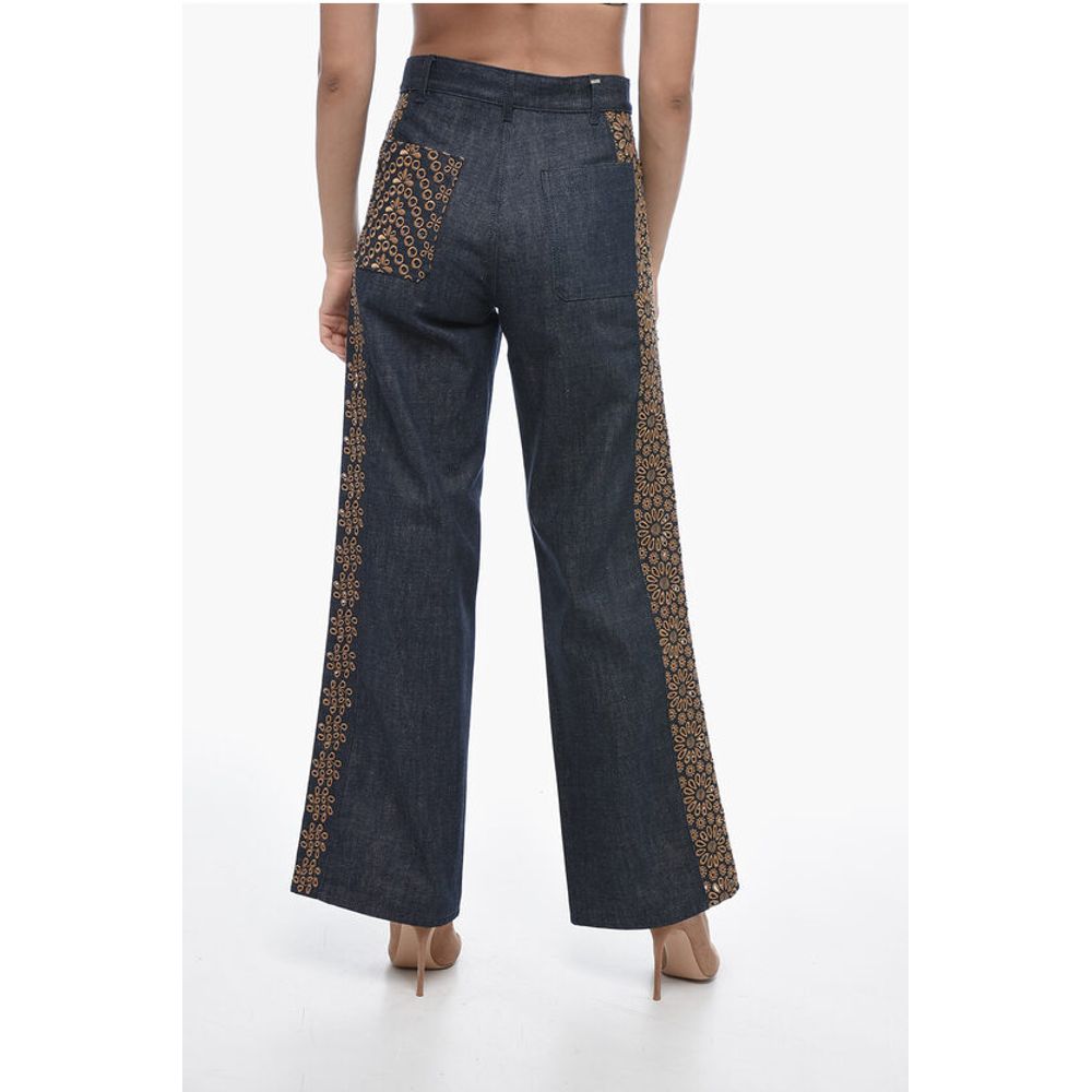 Dark Wash Palazzo Denims with Embroideries 28cm