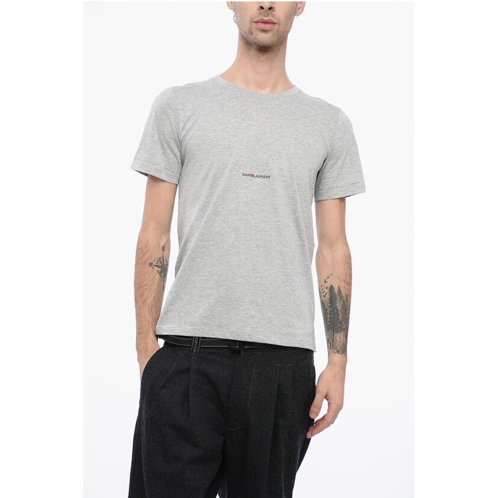 Solid Color Crew-neck T-Shirt with Printed Logo